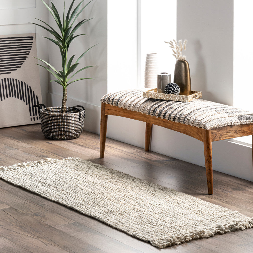Nuloom Hand Woven Maui Chunky Loop Rug, Off White 2'6"x10'runner