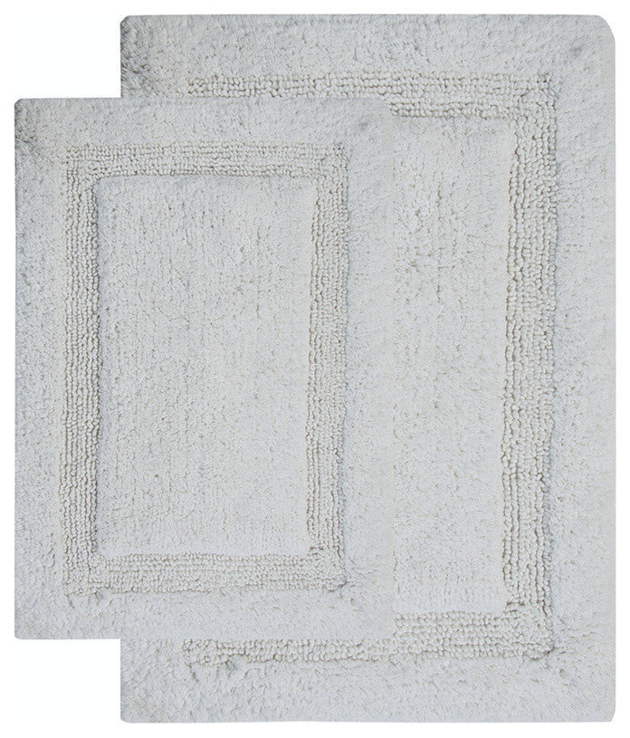 Bath Rug Cotton, 2 Piece Set, Pattern Regency, White, 34"x21", 36"x24"