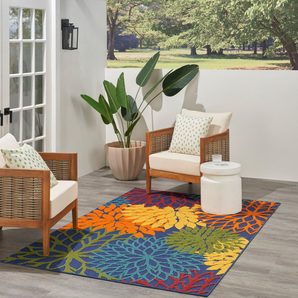 Nourison Aloha 5'3" x 7'5" Navy Multicolor Outdoor Rug
