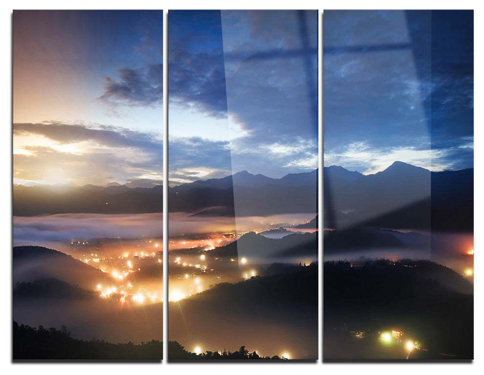 "Blue Cloudy Summer Sunrise" Photo Metal Wall Art, 3 Panels, 36"x28"