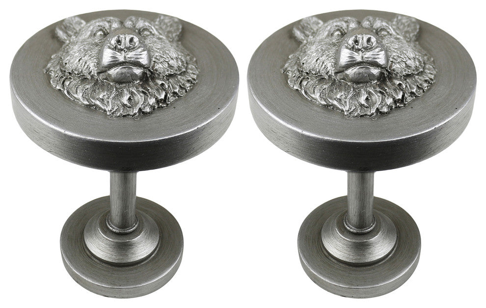 Set of 2 Bear Drapery Medallion Holdback, Pewter
