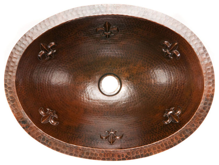 LO19FFLDB Fleur De Lis Under Mount Hammered Copper Sink