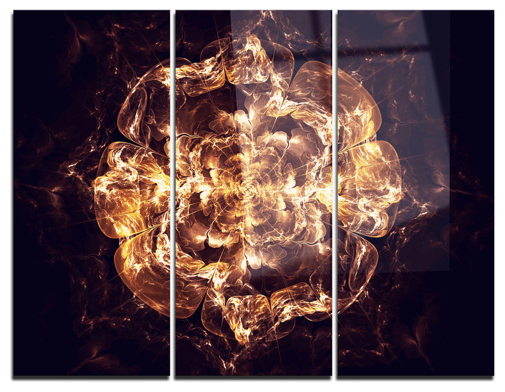 "Fractal Brown Flower Explosion" Digital Metal Wall Art, 3 Panels, 36"x28"
