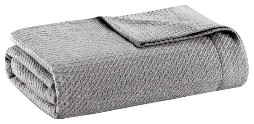 Madison Park Egyptian Cotton All-Season Woven Bedding Blanket, Grey