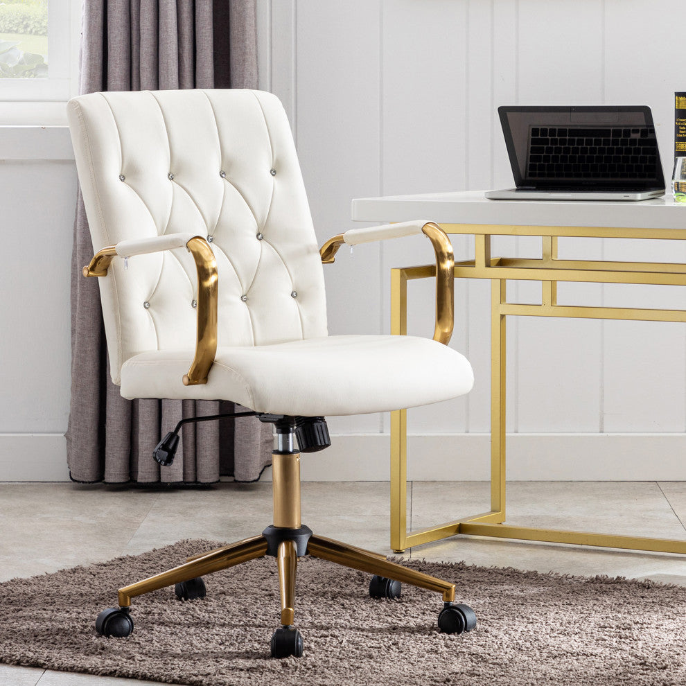 Rhinestone Tufted Armrest Task Chair, White