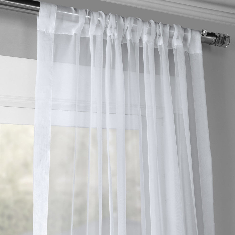 Solid White Voile Poly Curtains, Set of 2, 50"x120"