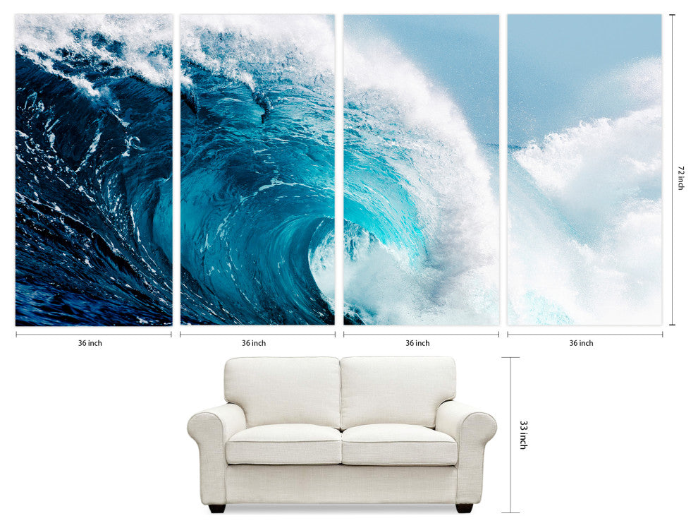"Blue Wave ABCD" Frameless Free Floating Panel Graphic Wall Art, 72"x36"