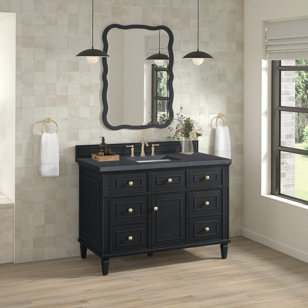 Lorelai 48" Single Vanity, Black Onyx, 3 CM Charcoal Soapstone Top