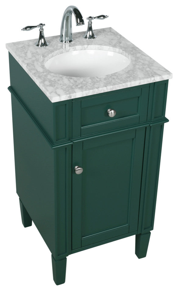 Home Living Vanity with Carrara White Marble Countertop, Green, 18", Single Sink