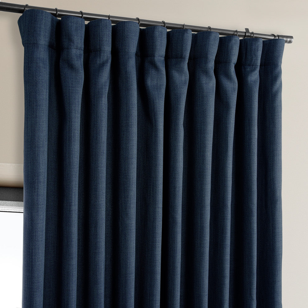 Faux Linen Extra Wide Room Darkening Curtain Single Panel, Indigo, 100"x120"