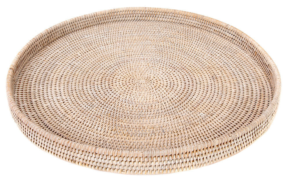 Artifacts Rattan™ Round Serving / Ottoman Tray, White Wash, Medium