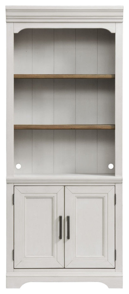 Drake 76" Tall Bunching Bookcase With Door, Rustic White and French Oak