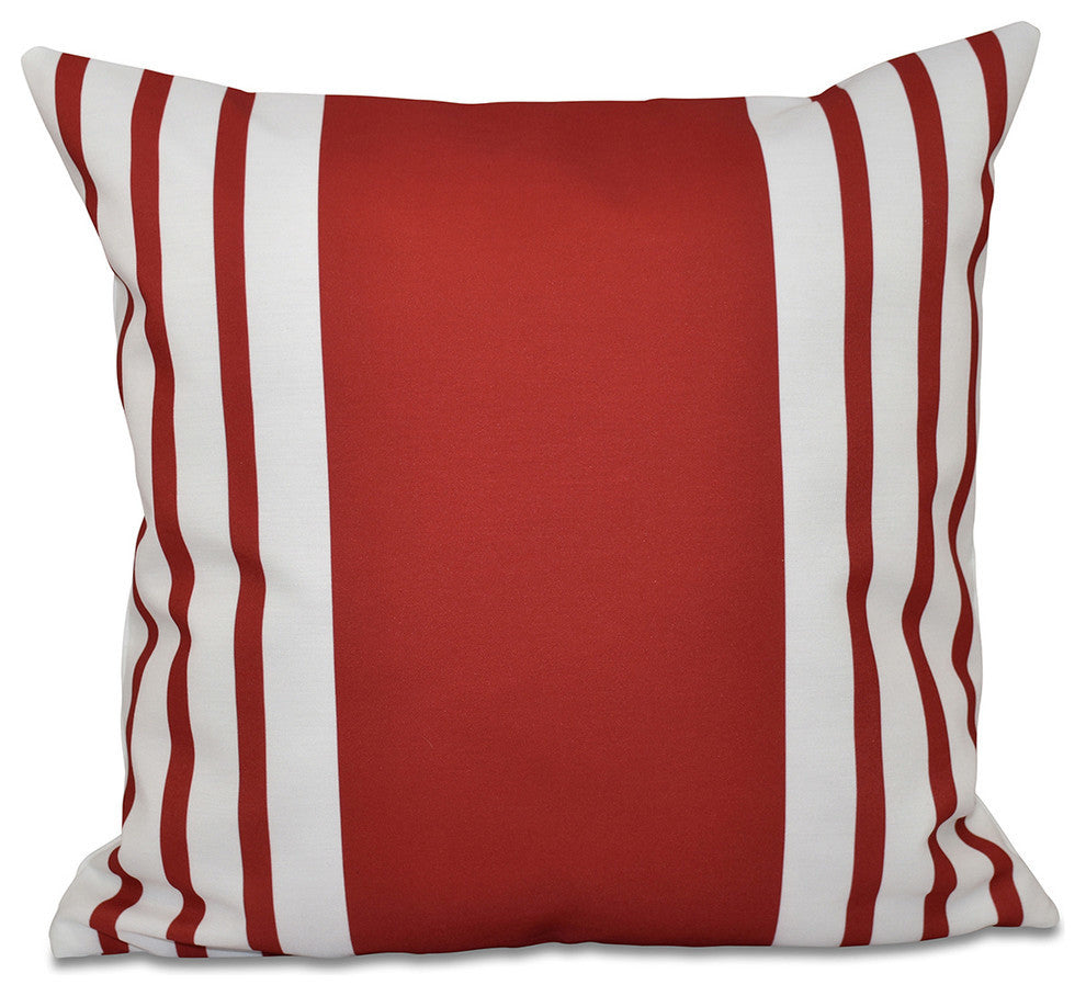 Big And Bold Stripe, Decorative Outdoor Pillow, Red, 18"x18"