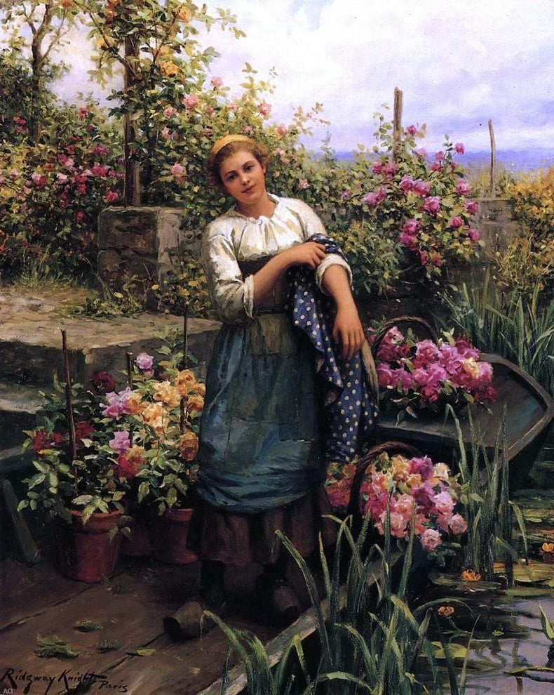 Daniel Ridgway Knight Flower Boat Premium Canvas Print