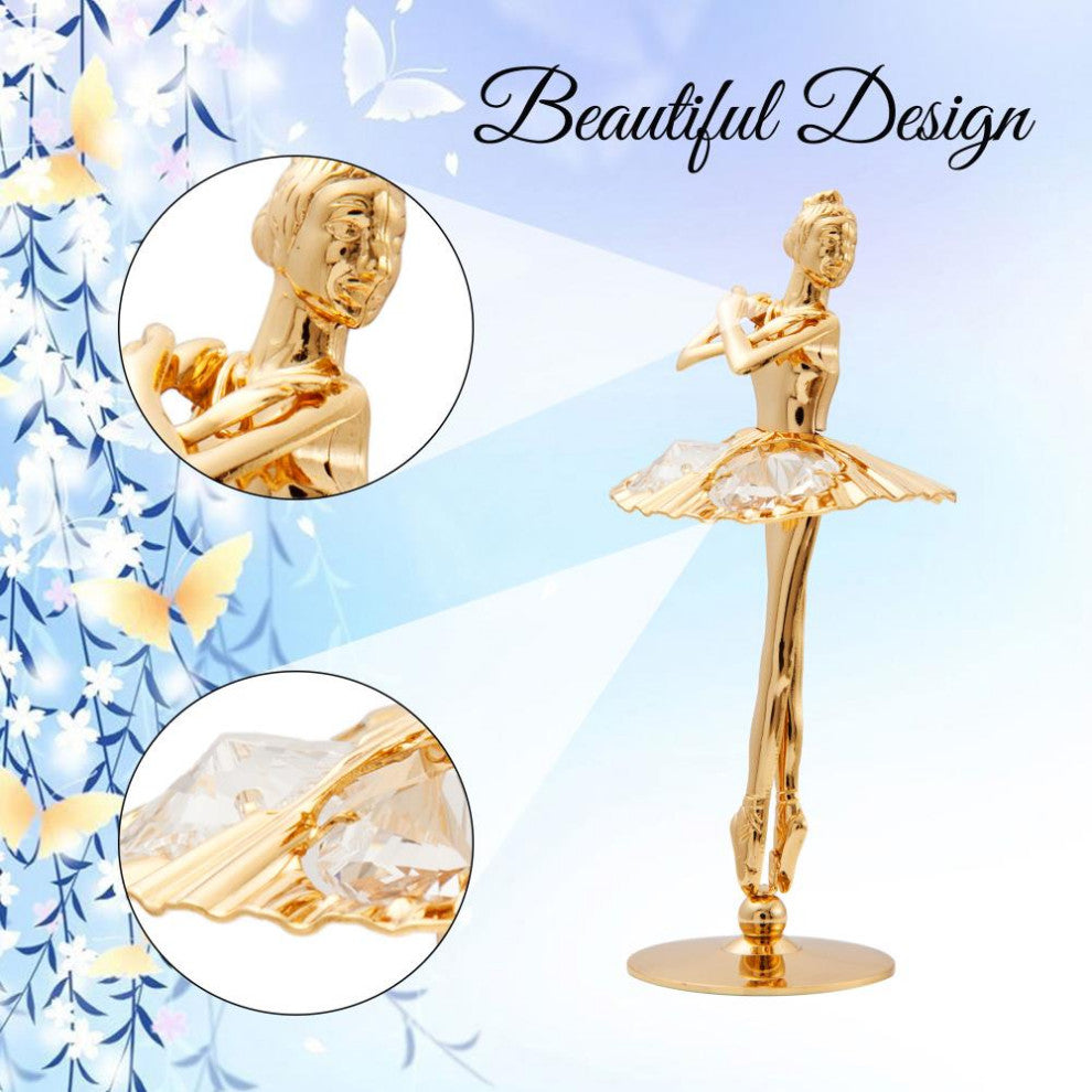 24K Gold Plated Crystal Studded Ballerina With Arms Crossed Figurine