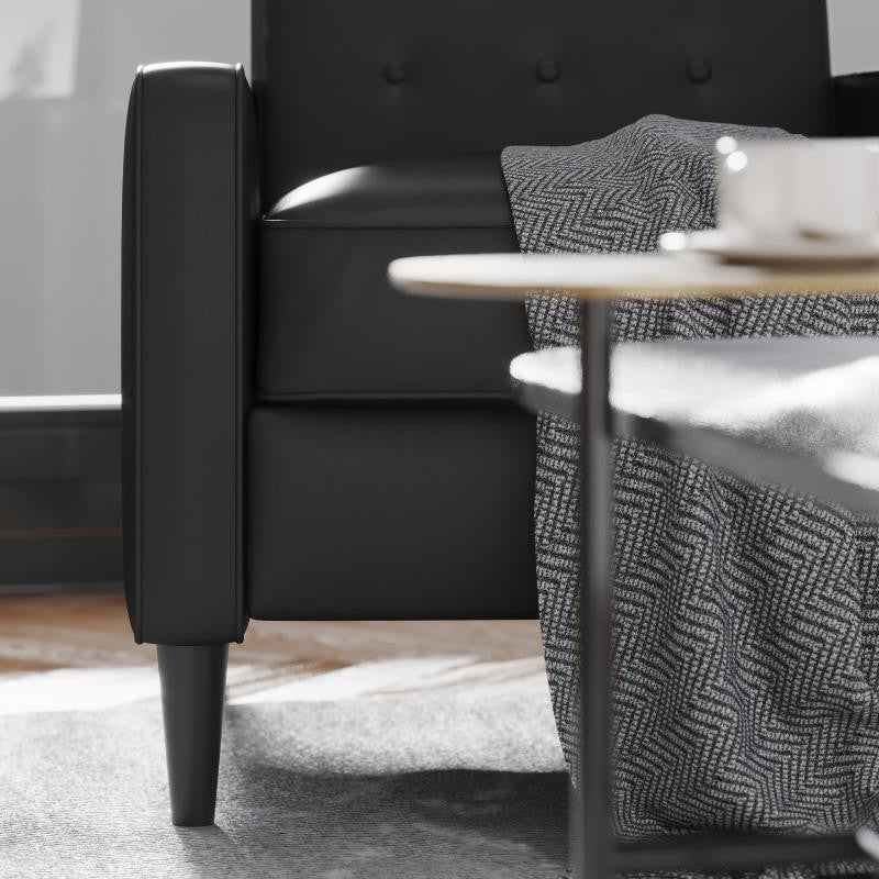 Ezra Upholstered Button Tufted Pushback Recliner, Black