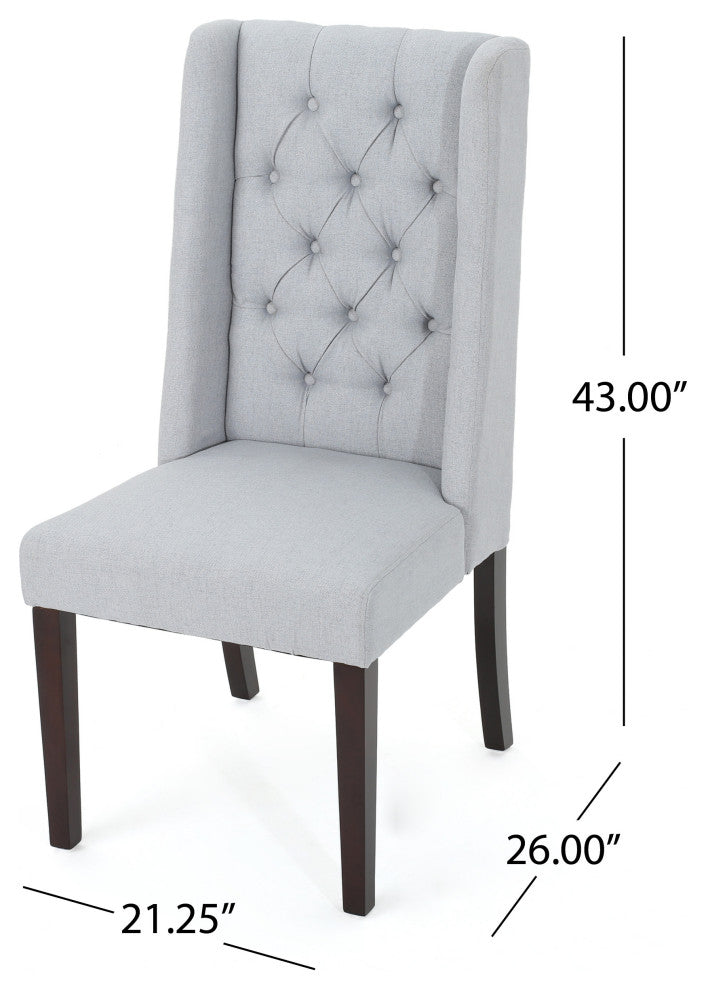 GDF Studio Blaine Tufted Wing Back Dining Chairs, Set of 2, Light Gray, Fabric