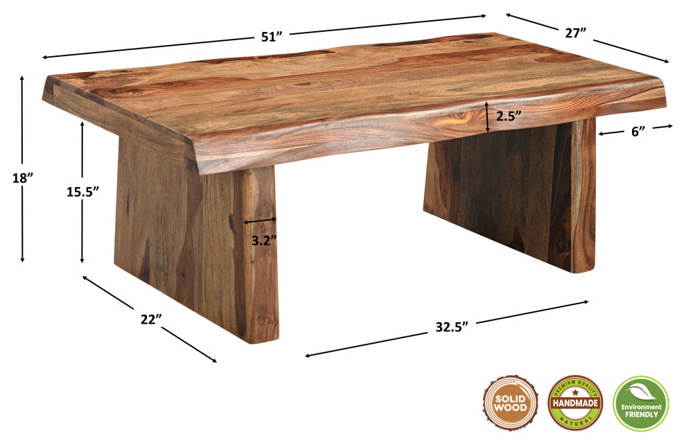 Damian 2-piece Live Edge Solid Wood Living Room Table Set, Brown