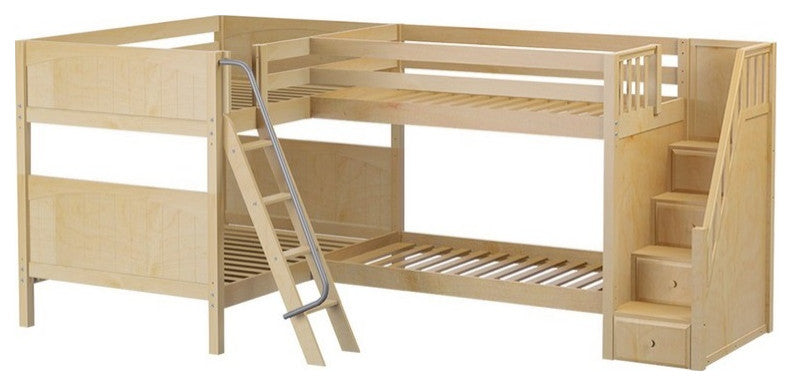 Calumet Full Sleeps 4 or More L Shaped Bunk Beds with Stairs, Natural