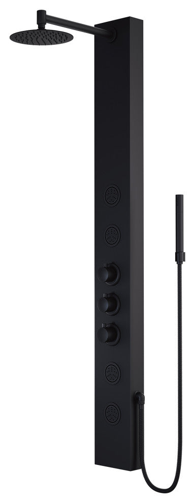 Ellington 59" H x 6" W 4-Jet Shower Panel with Round Shower Head, Matte Black