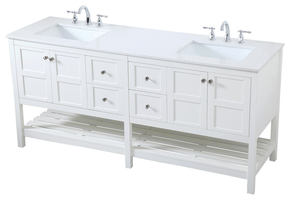 White 72" Double Sink Bathroom Vanity