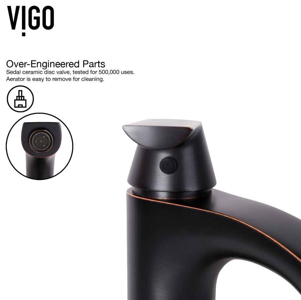 VIGO Linus 12" H Single Handle Single Hole Bathroom Vessel Faucet, Antique Rubbed Bronze, With Pop-Up Drain