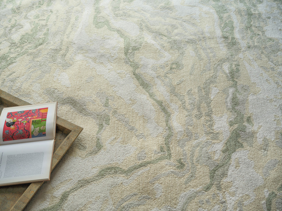 Cortero Handmade Hand Tufted New Zealand Wool Green/Ivory Area Rug, 8'x10'