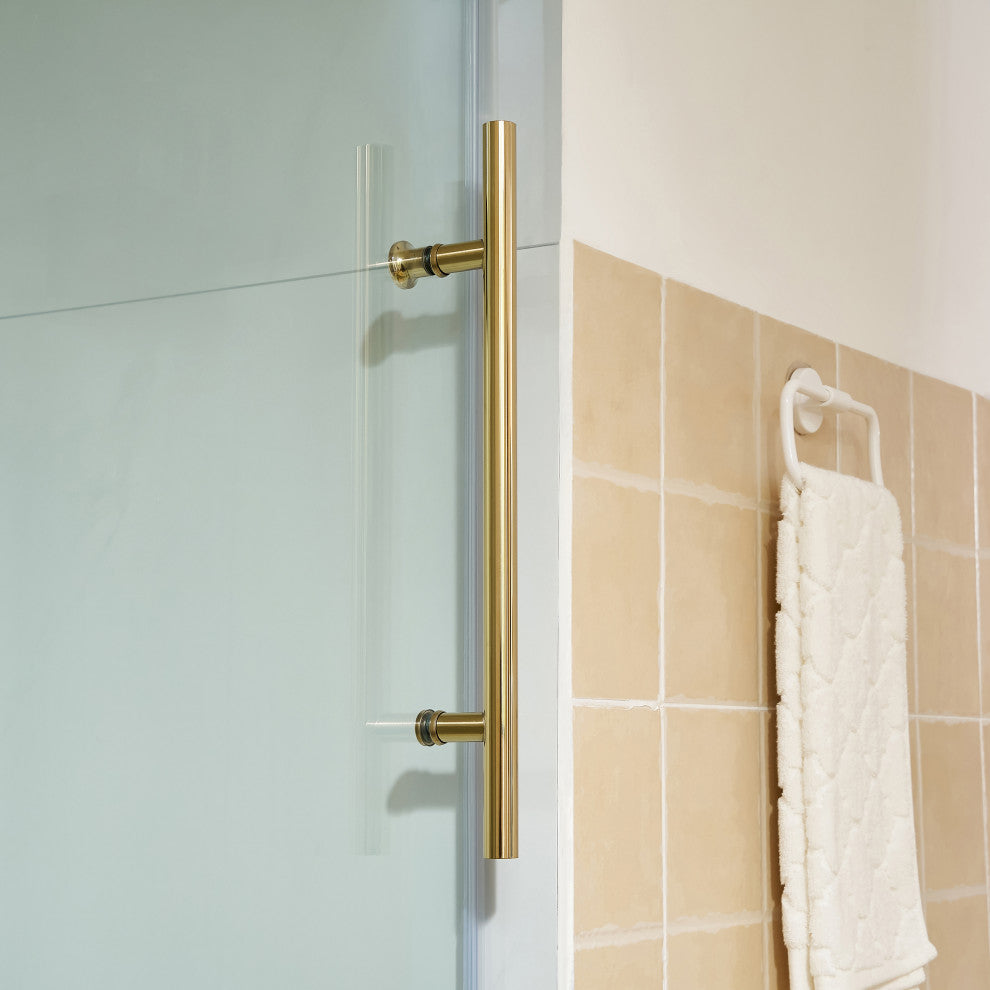 56"“60"Wx76" Frameless Sliding Shower Door With Clear Glass, Titanium Gold