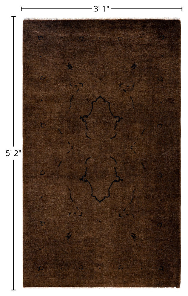 Overdyed One-of-a-Kind Hand-Knotted Area Rug Brown, 3' 1" x 5' 2"