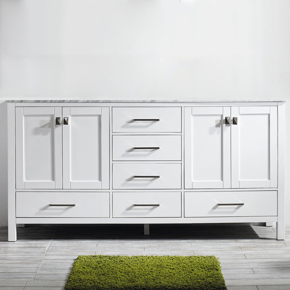 Vinnova Gela 72" White Double Sink Vanity With Carrara White Marble Countertop