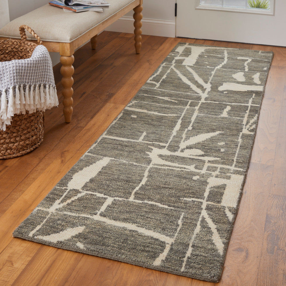 Sutton T6003 Transitional/Industrial/Casual Area Rug, Taupe/Ivory, 2'6"x8'