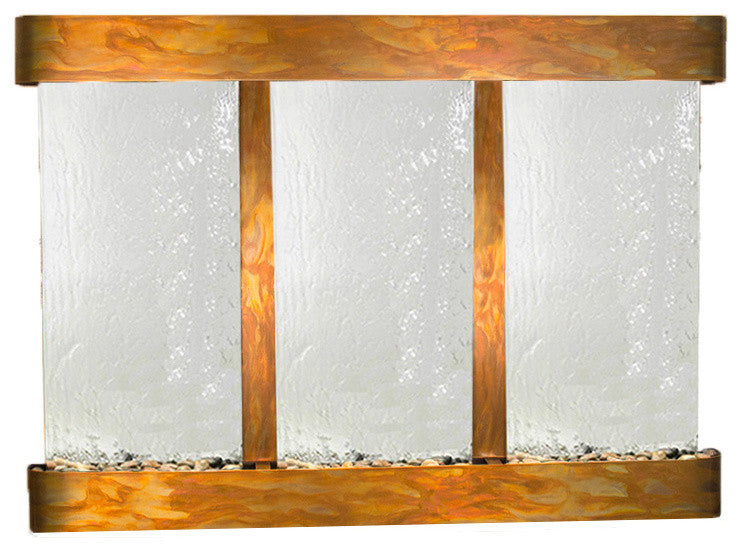Olympus Falls Water Fountain, Silver Mirror, Rustic Copper, Round