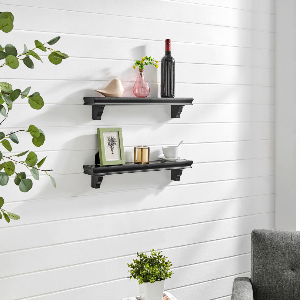Danya B. Decorative 24" Floating Wall Decor Display Shelves, Set of 2, Black