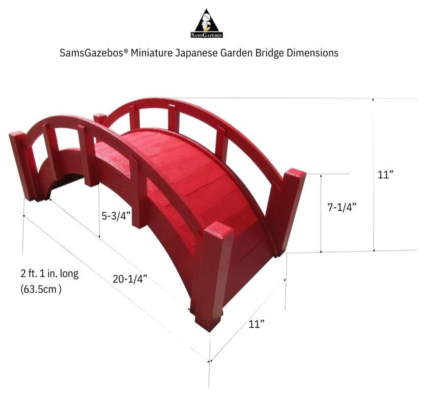 Miniature Red Japanese Wood Garden Bridge, 25", Assembled