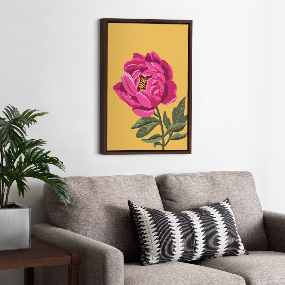Sylvie Bright Peony Framed Canvas by Maria Filar, Brown 18x24