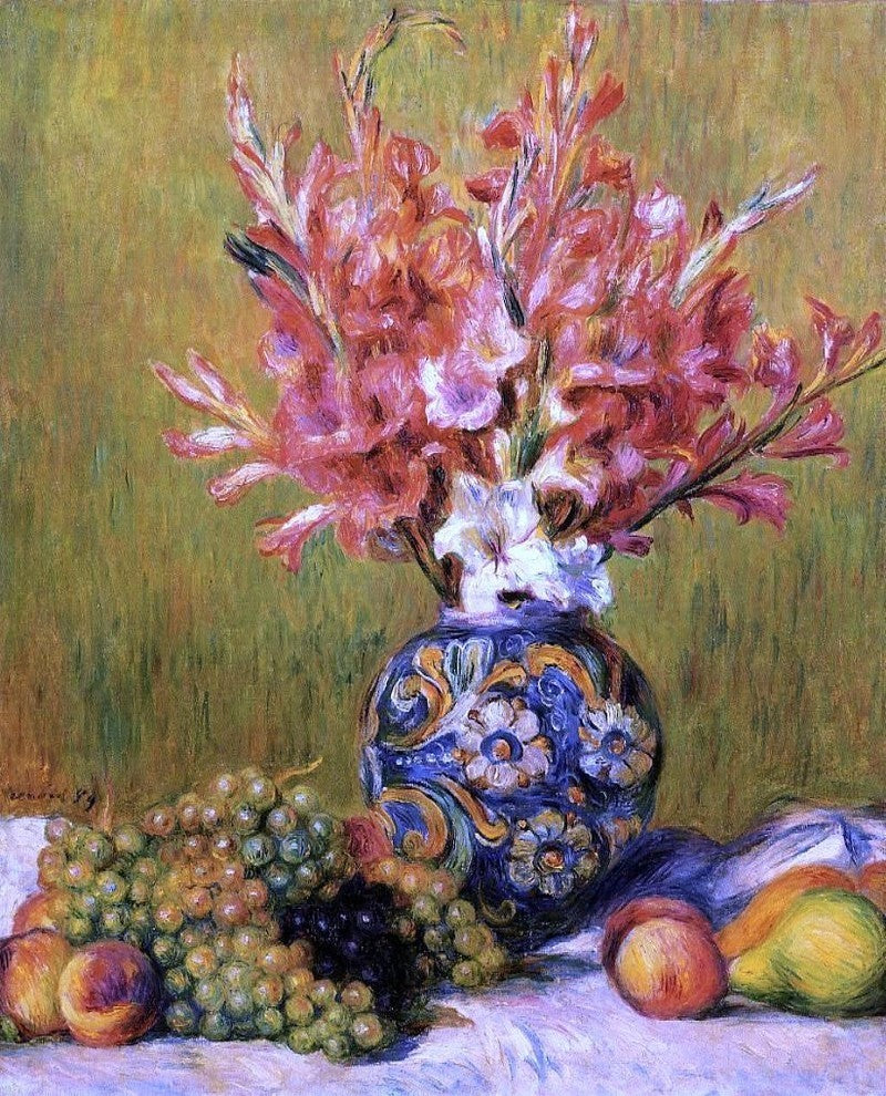 Pierre Auguste Renoir Still Life Flowers and Fruit Premium Canvas Print
