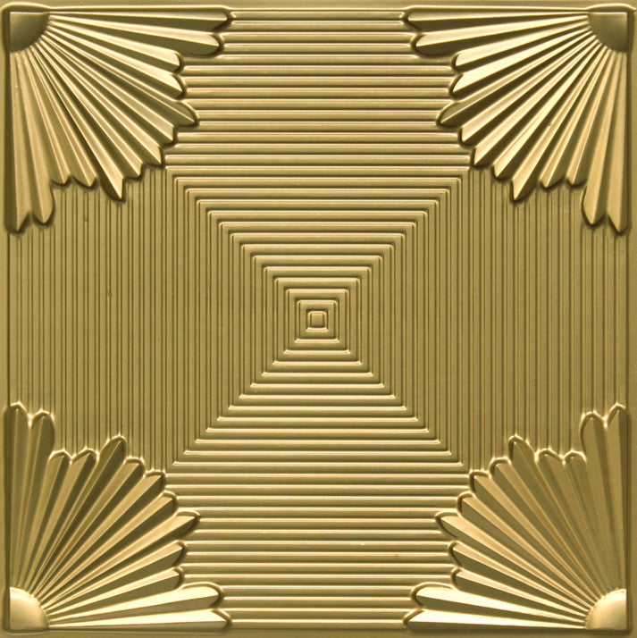 24"x24" PVC Faux Tin Ceiling Tiles, Glue-up or Drop-in, Set of 6, Gold