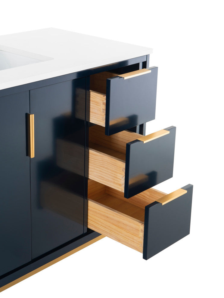 DIVANI 48" Vanity WithQuartz Counter Top, Gloss White, Navy Blue