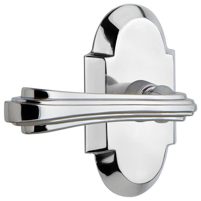 Cottage Plate With Fleur Lever, Bright Chrome, Privacy, Right-Handed