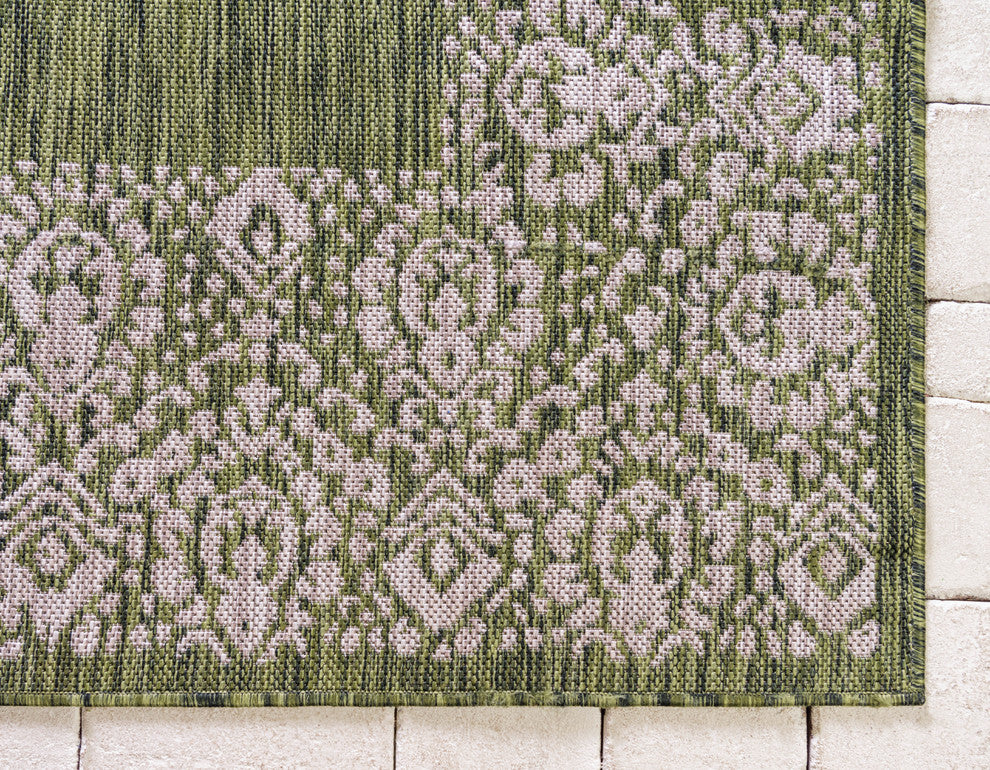 Unique Loom Aqua Blue Floral Border Outdoor Area Rug, Green, Beige, 4' X 6'