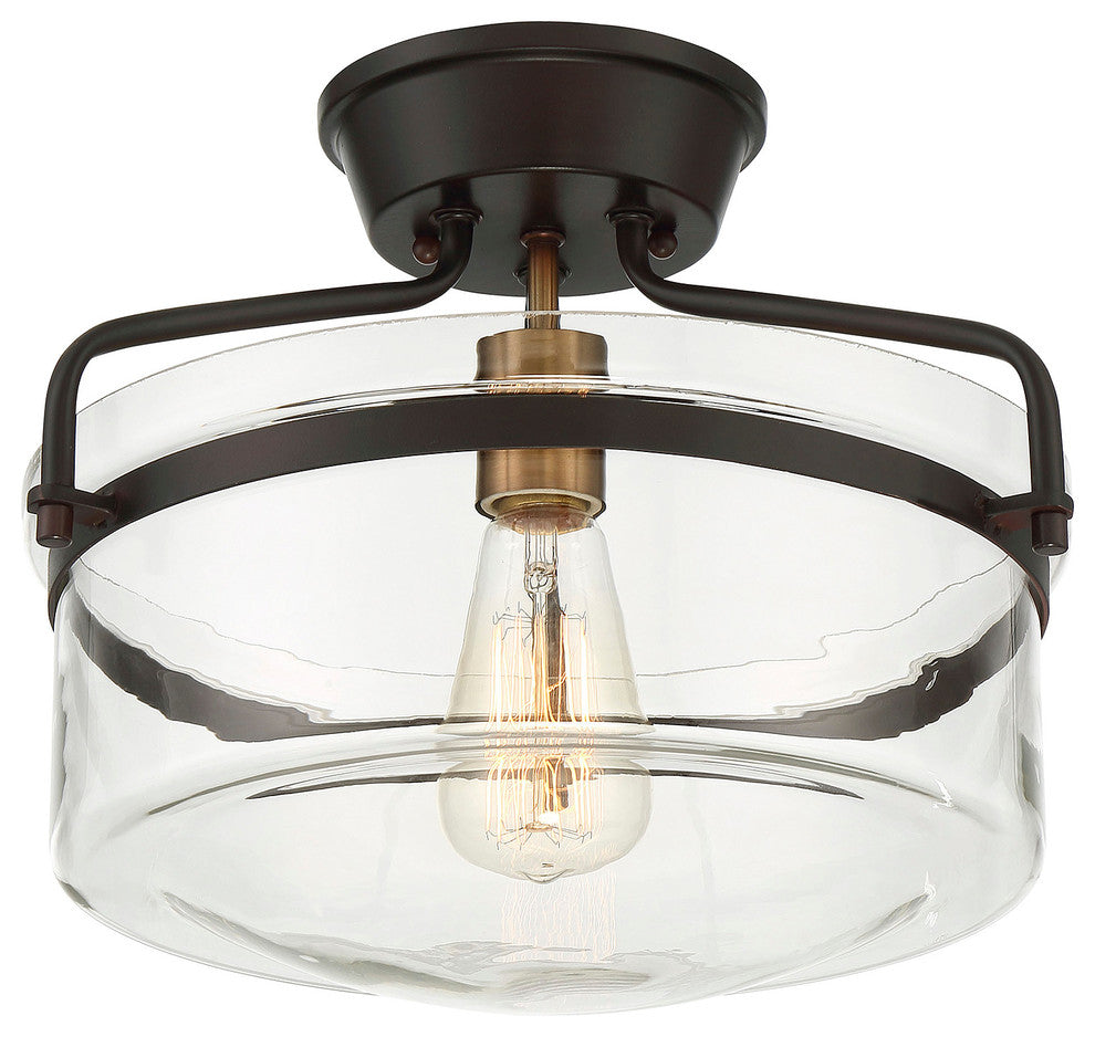 1-Light Semi-Flush Mount, Oiled Rubbed Bronze and Brass