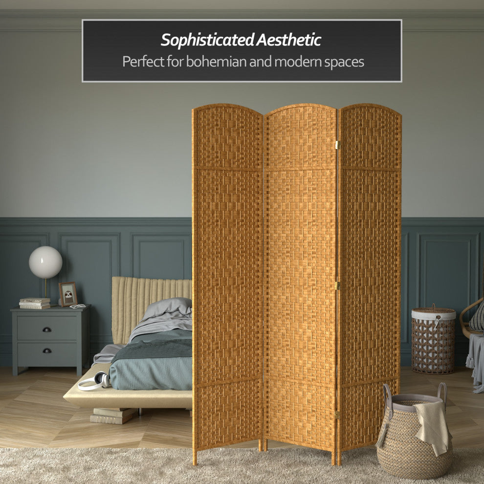 7' Tall Diamond Weave Room Divider, Light Beige, 3 Panels