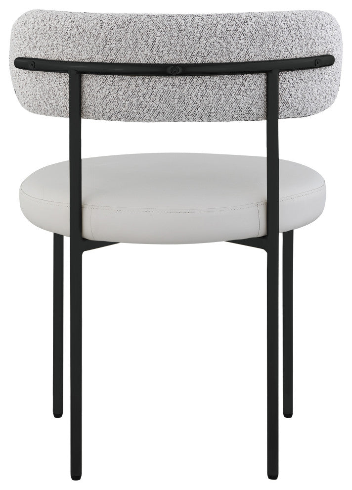 Beacon Dining Chair, Set of 2, Taupe, Vegan Leather and Boucle Fabric, Matte Black Finish