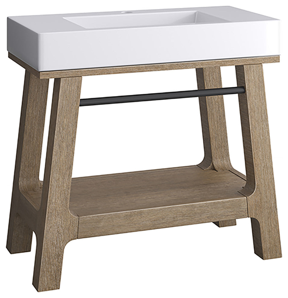 Auburn 36" Sink Console, Weathered Timber, Glossy White Mineral Composite Stone