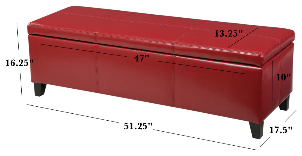 GDF Studio Skyler Beige Fabric Storage Ottoman Bench, Red