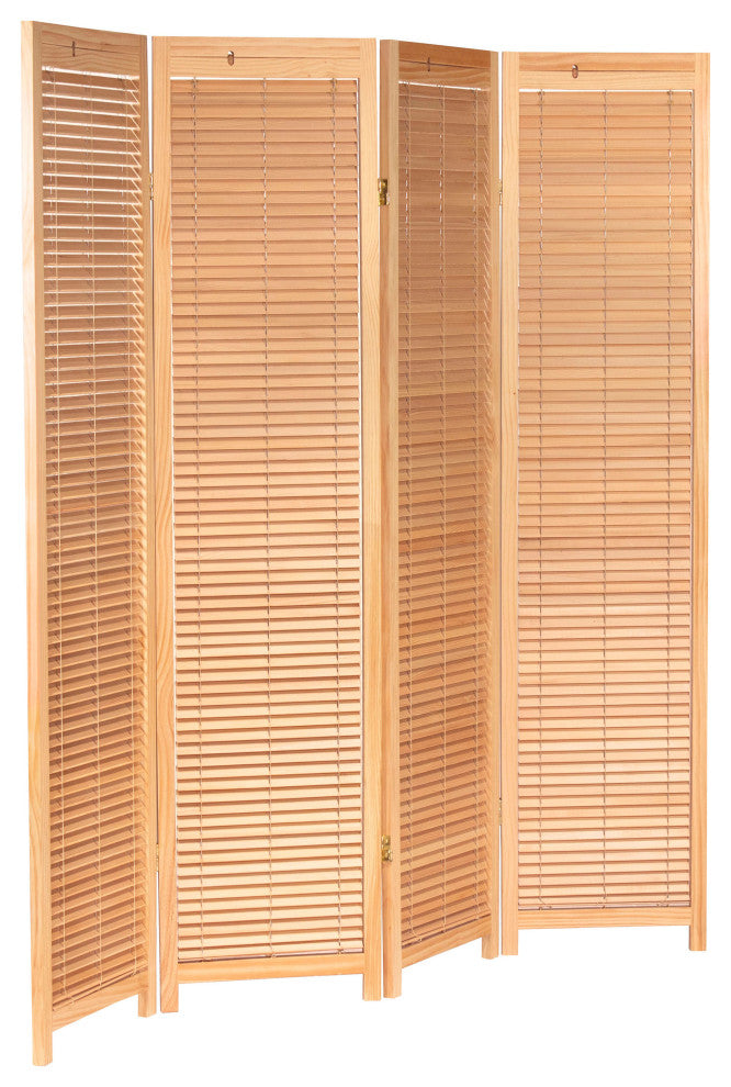 6' Tall Adjustable Shutter Room, Natural, 4 Panel