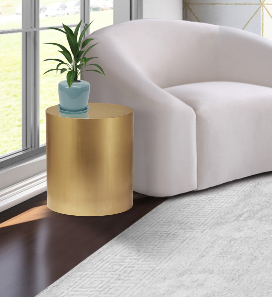 Cylinder Round Durable Metal End Table, Brushed Gold