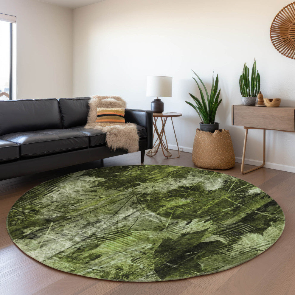 Premium Machine Washable Mayfield AMF560 Green 8' x 8' Round Rug