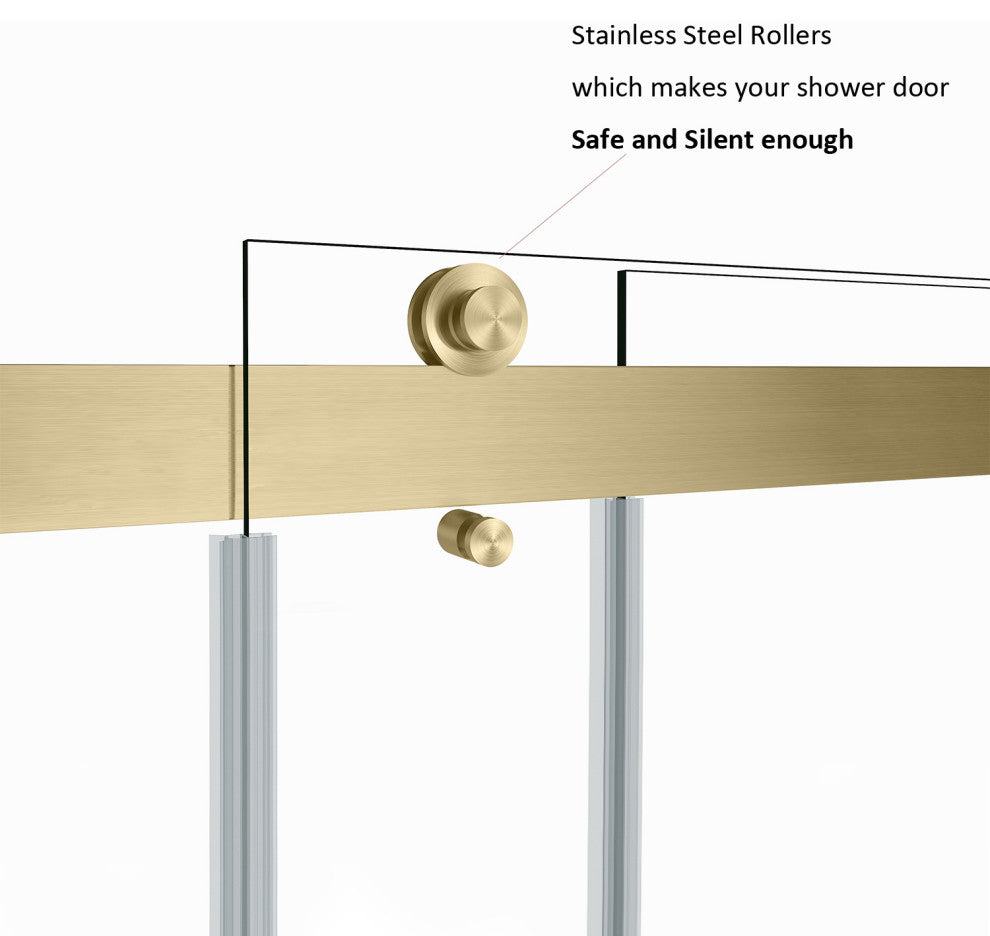 Spezia Double Sliding Frameless Shower Door, Brushed Gold, 48" W X 76" H