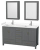 60"DBL Vanity Dark Gray, White Cult. Marble Countertop, Sinks, Med. Cabinets